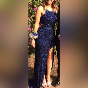 Cassandra Stone Elegant Blue Sequin Prom Dress size 0
